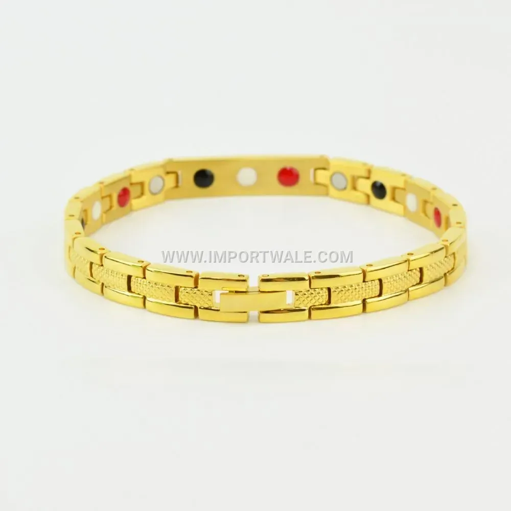 Gold Titanium Steel Rhinestone Geometric Magnetic Bracelet