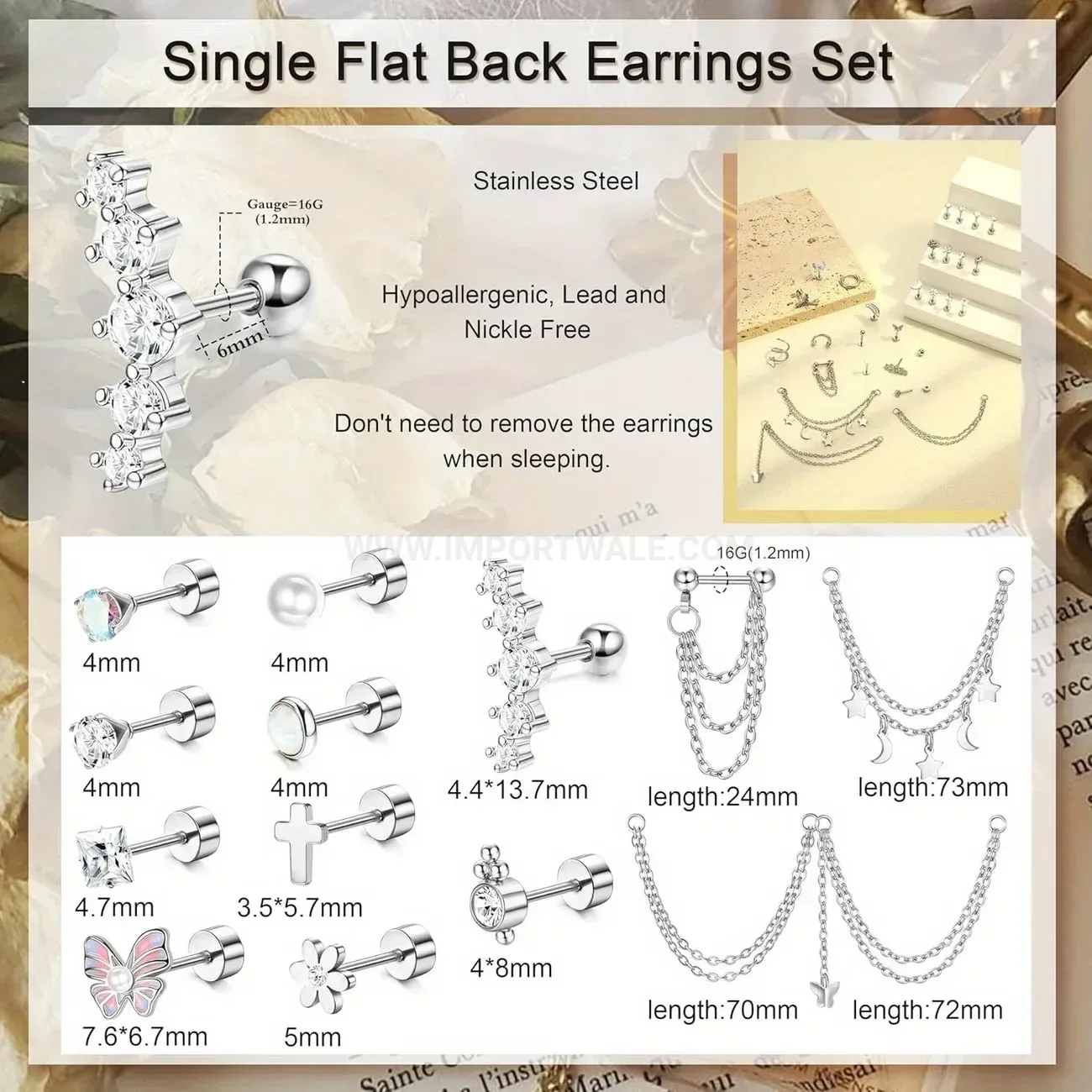 Classic Stainless Steel Rhinestone Multi-Piercing Cartilage Stud Set