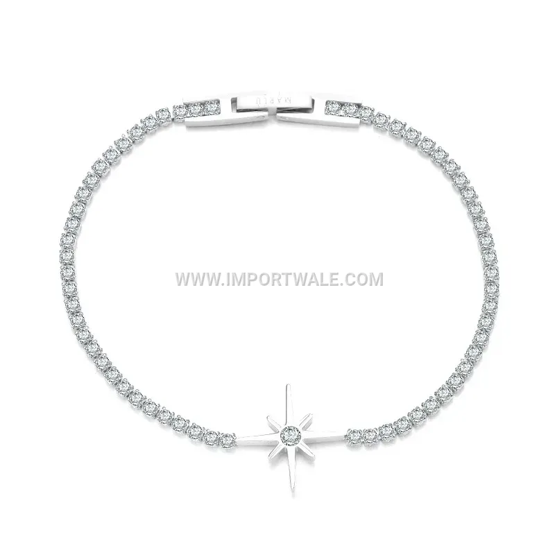 Titanium Steel Starburst Zircon Bangle Bracelet