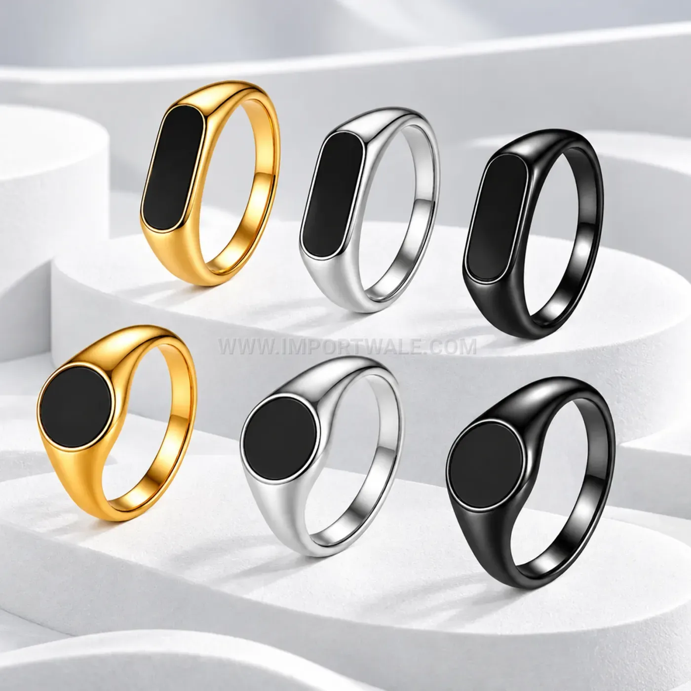 Vintage Black Enamel Stainless Steel Signet Band Ring