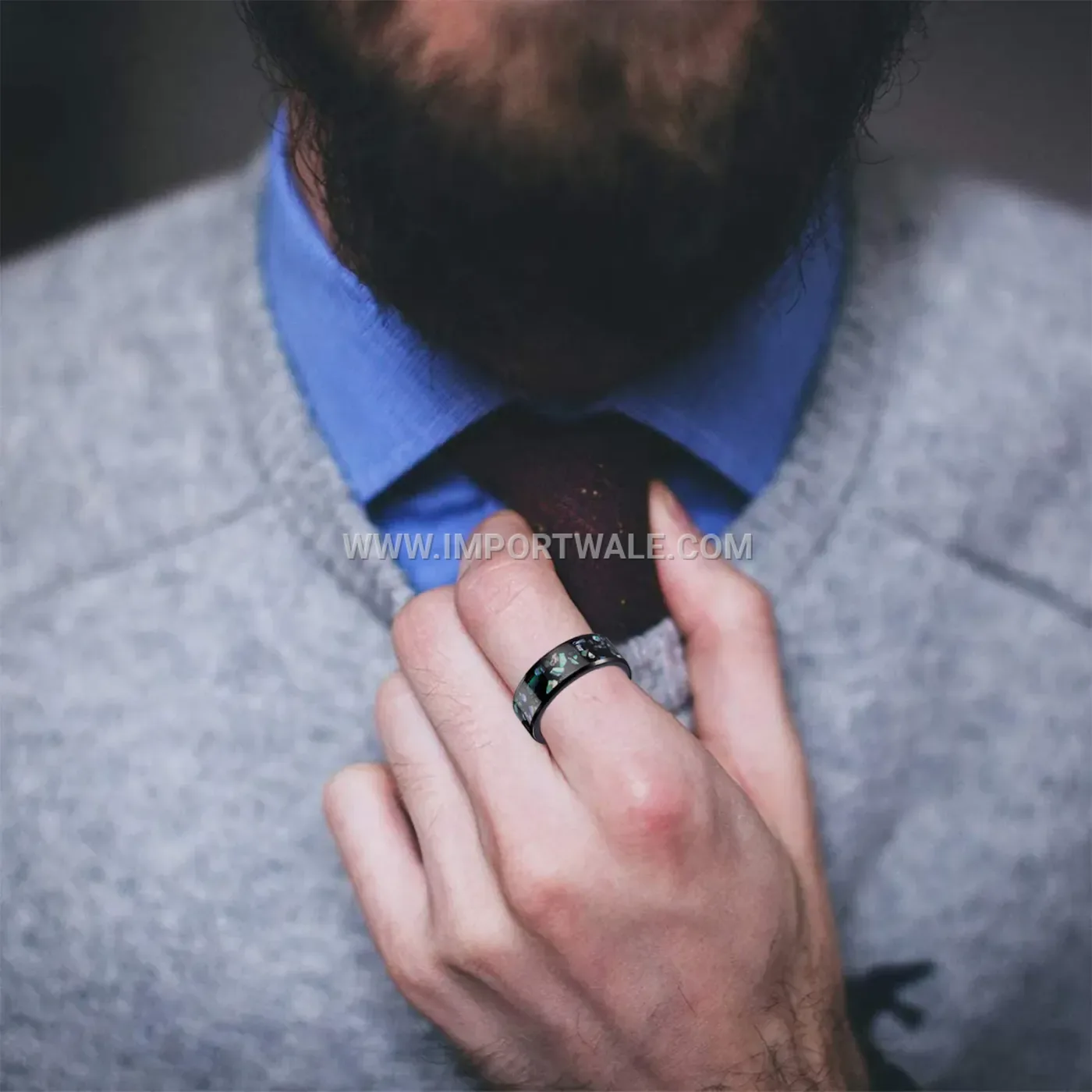 Stainless Steel Band Ring with Inlaid Imitation Shell