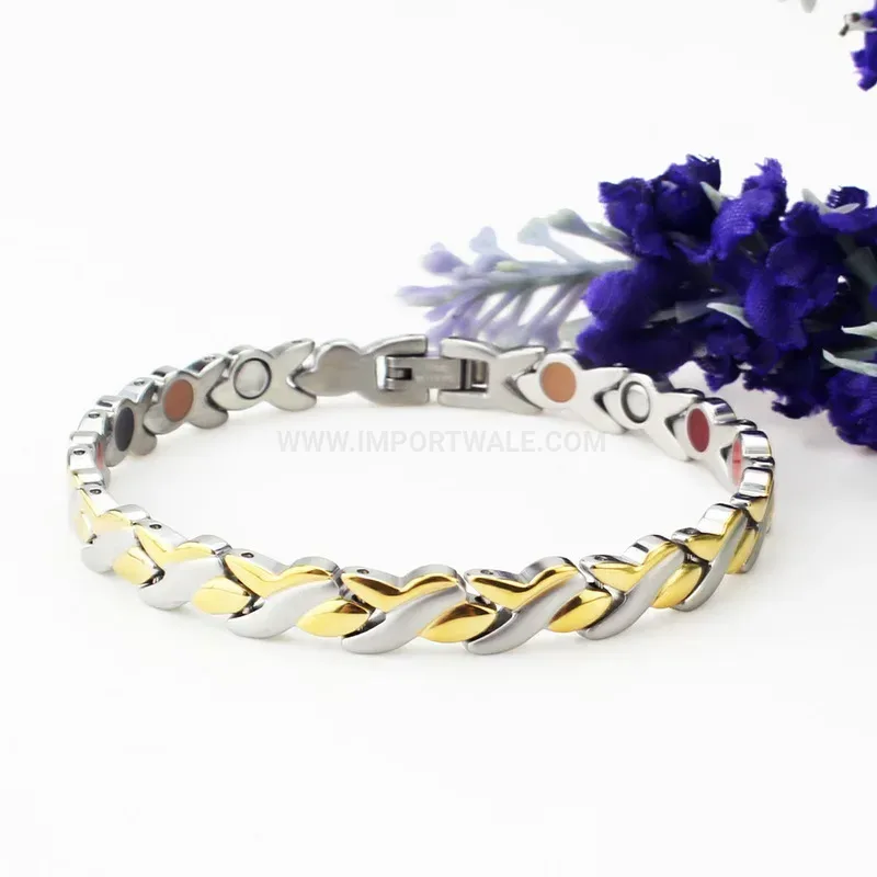 Bold Wavy Link Titanium Steel Bio Magnetic Bracelet for Women