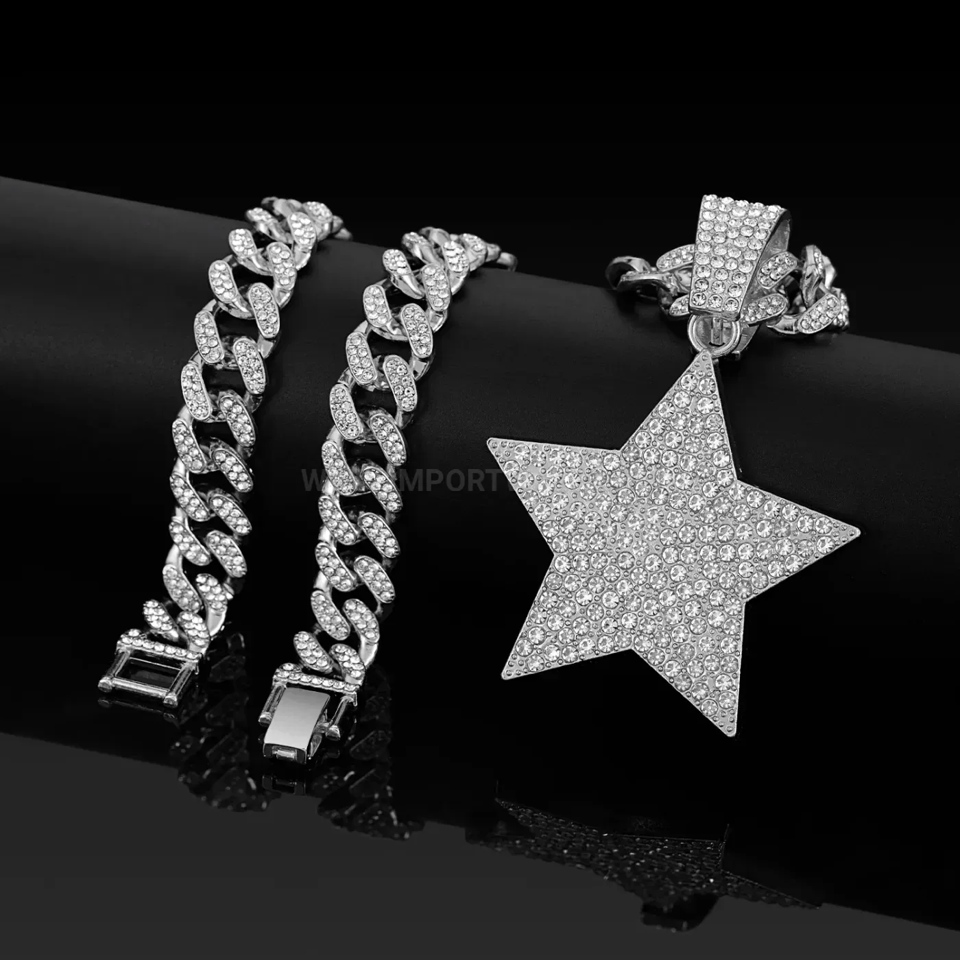 Premium Full Rhinestone Star Pendant Cuban Link Chain Necklace