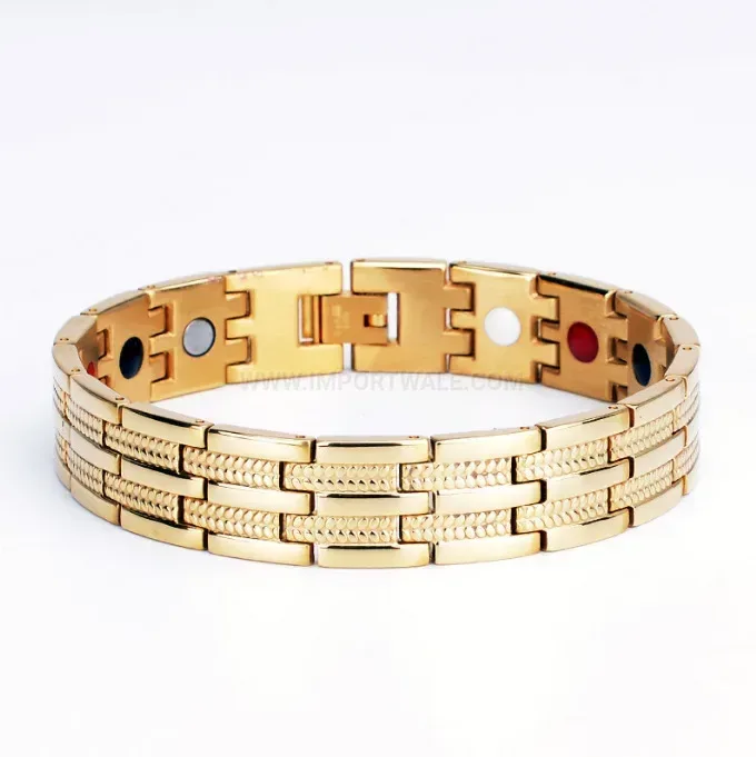 Wide Two-Tone Titanium Steel Men's Bio Magnetic Bracelet