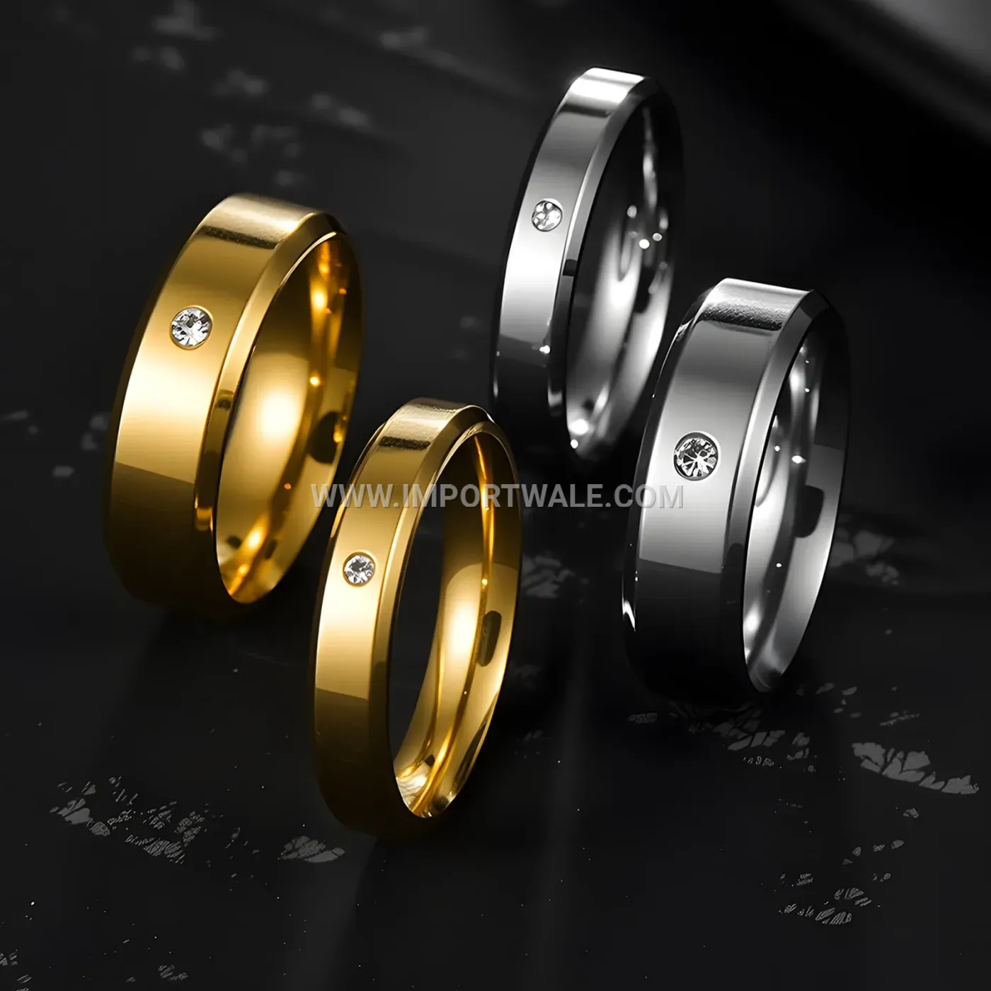 Beveled Edge Stainless Steel Cubic Zirconia Couple Ring