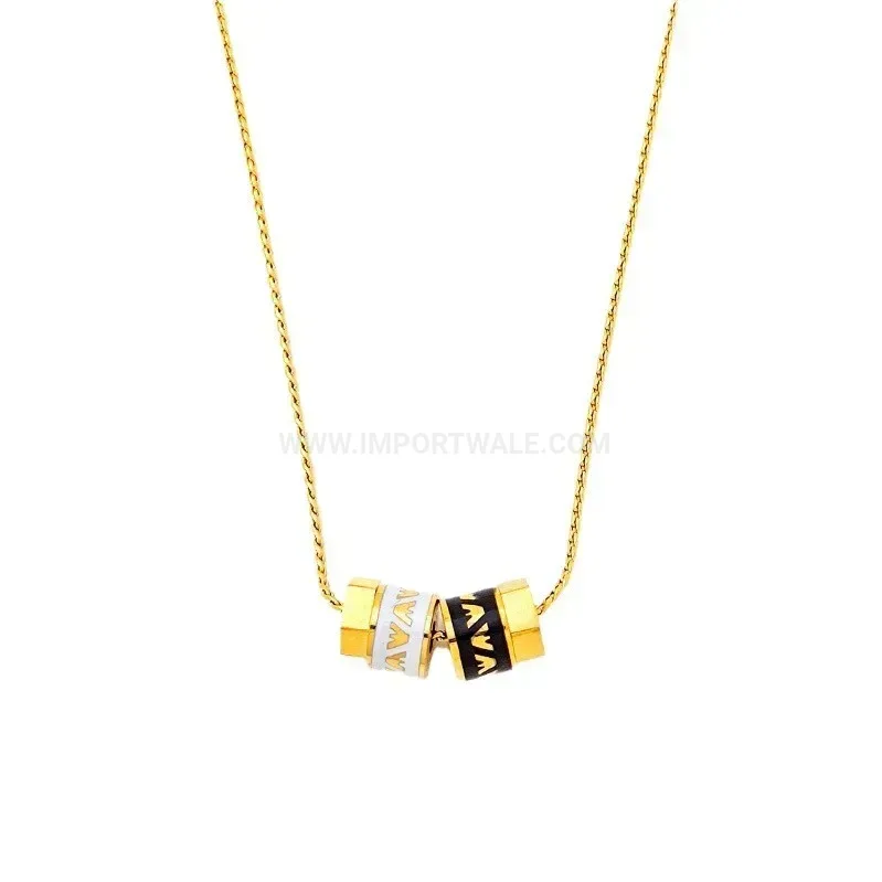 Bold Titanium Steel Gold Plated Cylinder Charm Pendant Necklace