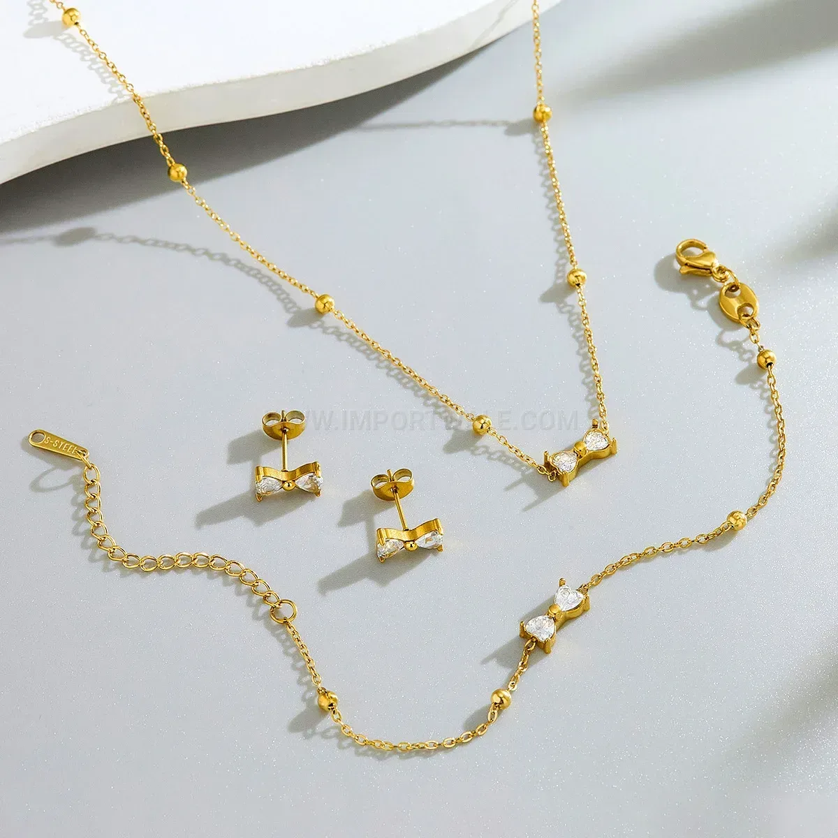 Bold Zircon Bow Tie Stainless Steel Jewelry Set