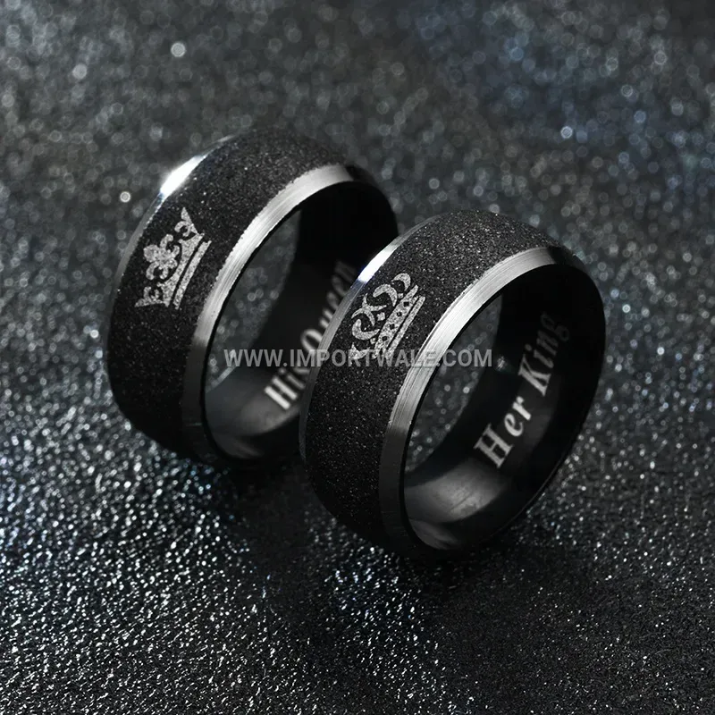 Black Sandblasted Stainless Steel Crown Couple Ring