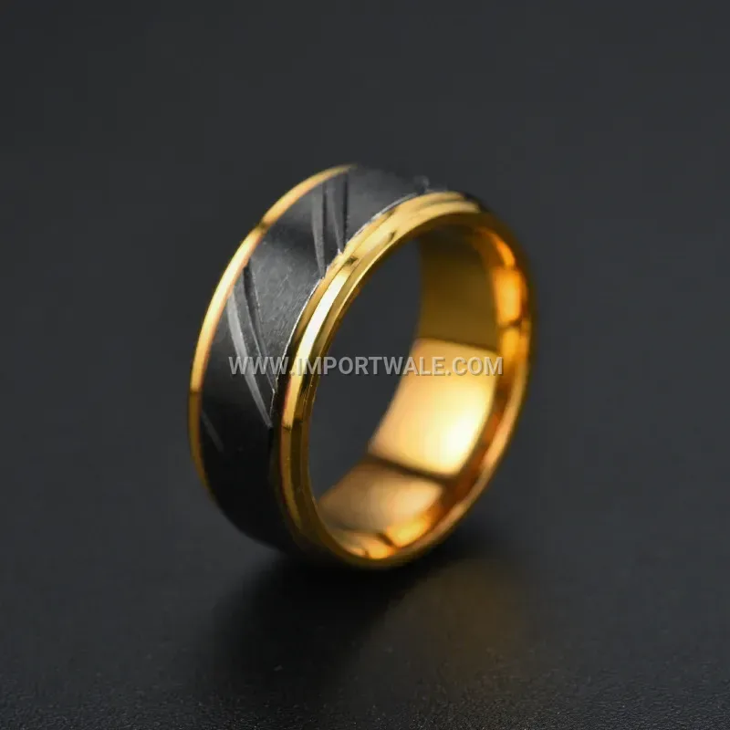 Two Tone Grooved Stainless Steel Mens Band Ring