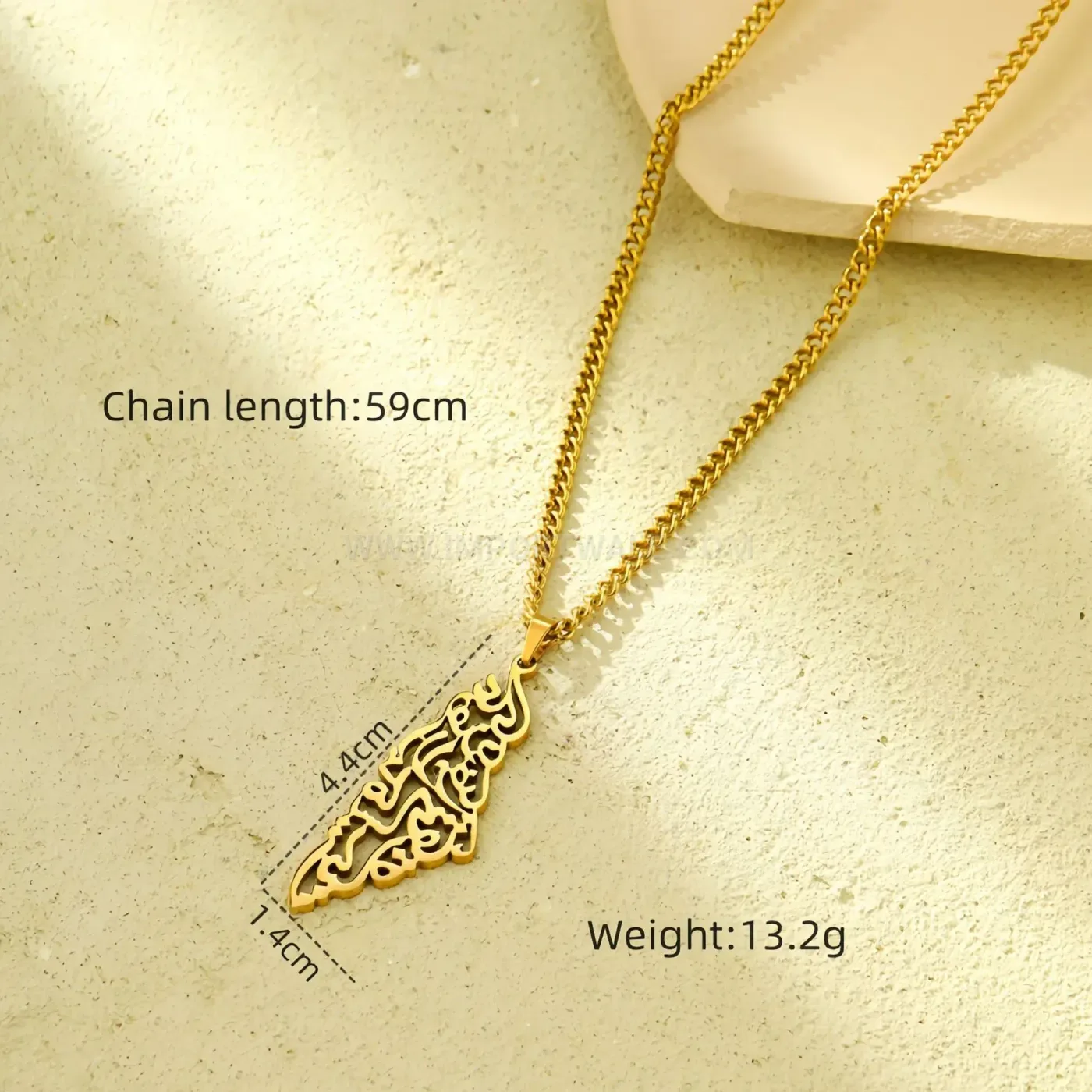 Chic Stainless Steel Crescent Moon Palestinian Map Inscription Pendant Necklace