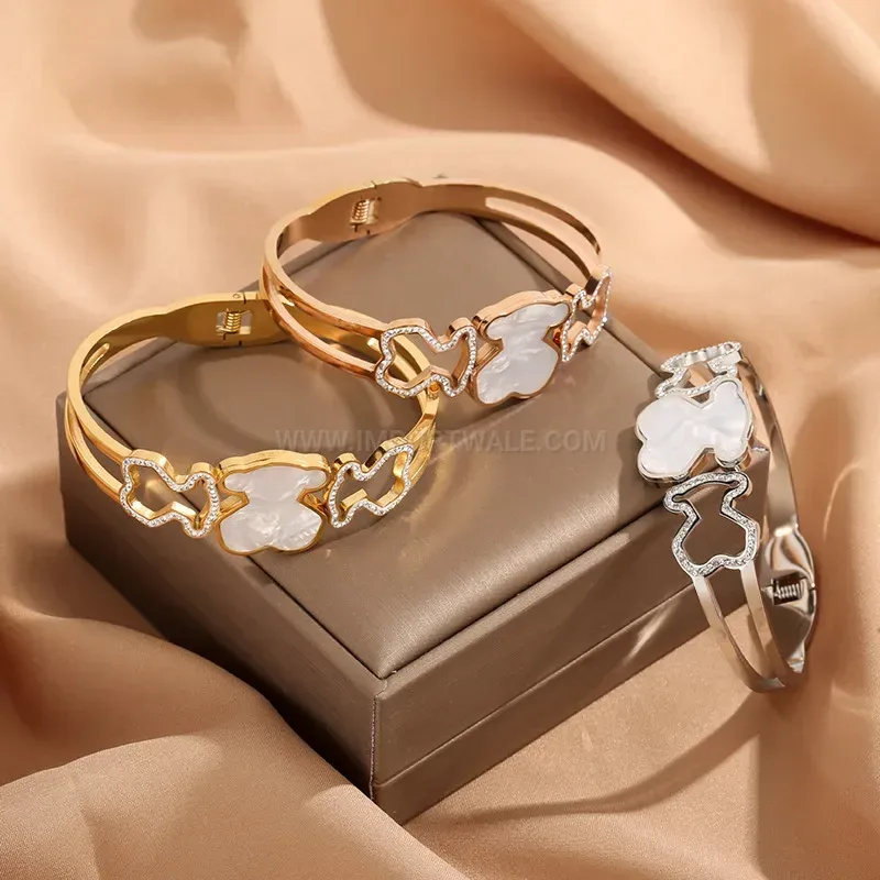 Panda Shell Accent Titanium Steel Bangle Bracelet