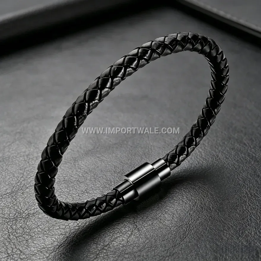 Minimalist Braided Leather Cord Cuff Bracelet Secure Clasp