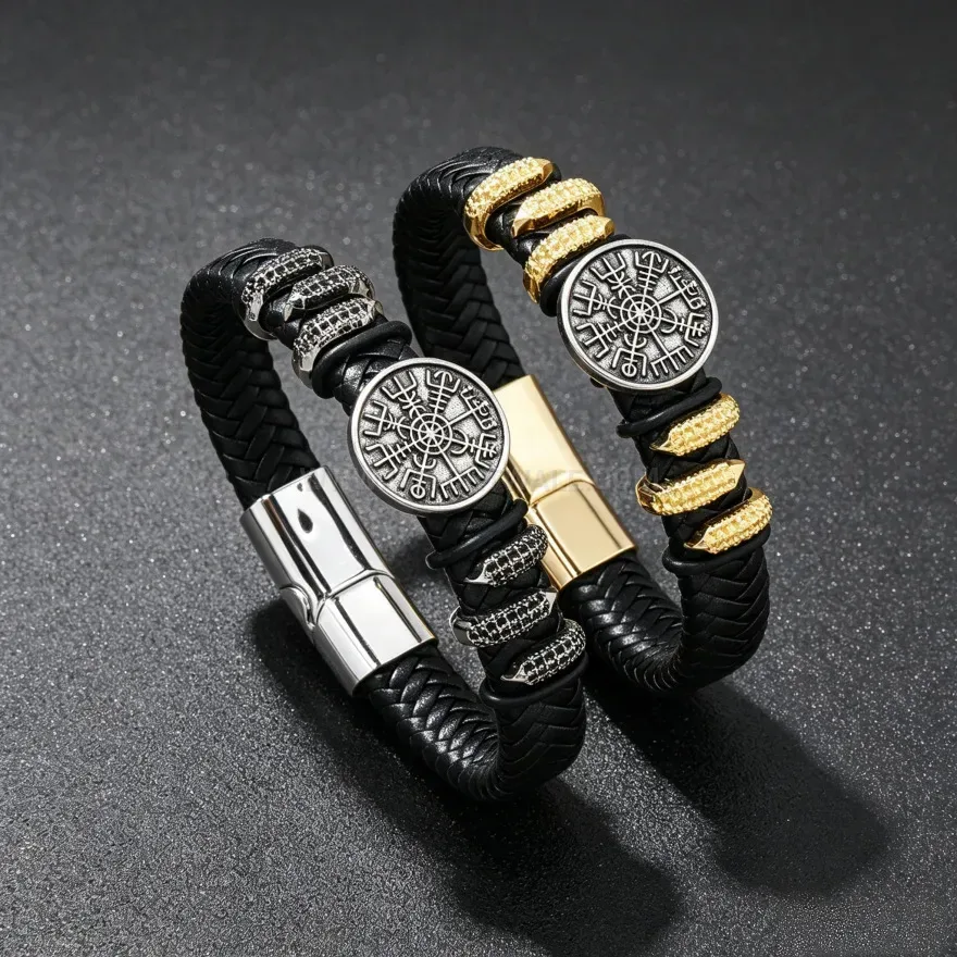 Premium Vintage Leather Wrapped Alloy Magnetic Clasp Bracelet
