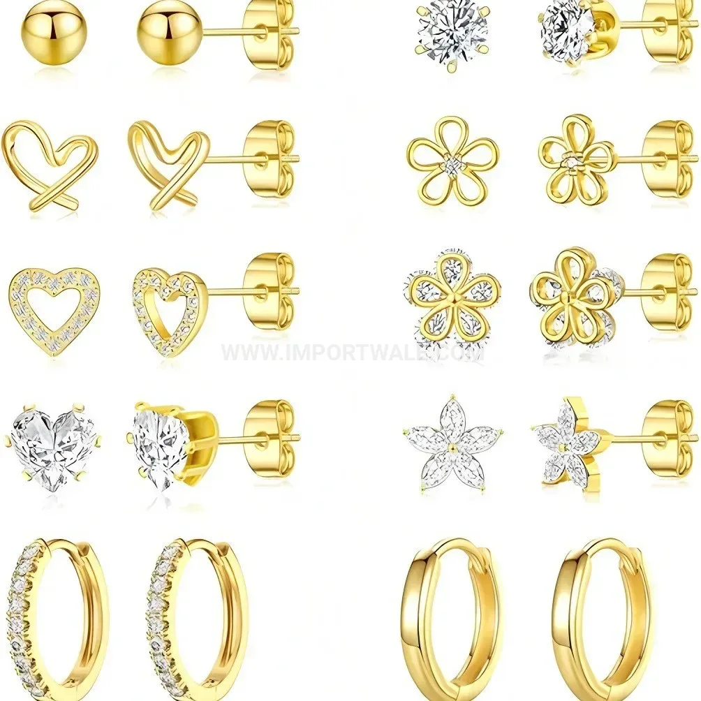 Chic Integrated Floral Cubic Zirconia Stainless Steel Cartilage Piercing Set