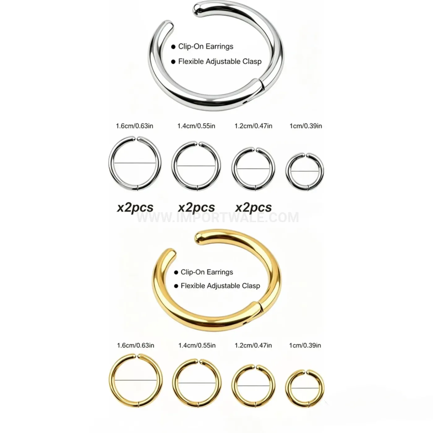 Elegant Multi-Size Plain Round Non-Pierced Ear Cuff Set