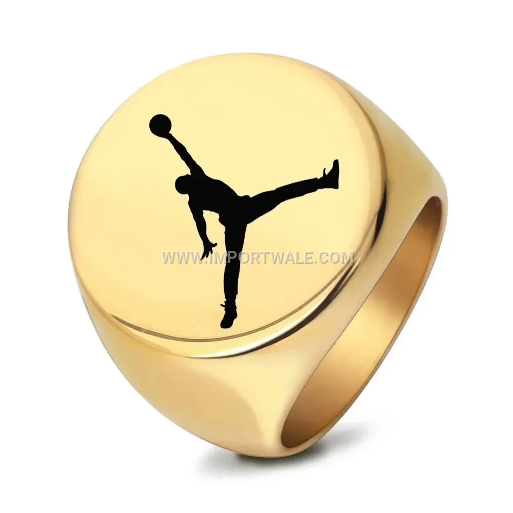 Retro Basketball Motif Polished Stainless Steel Ring