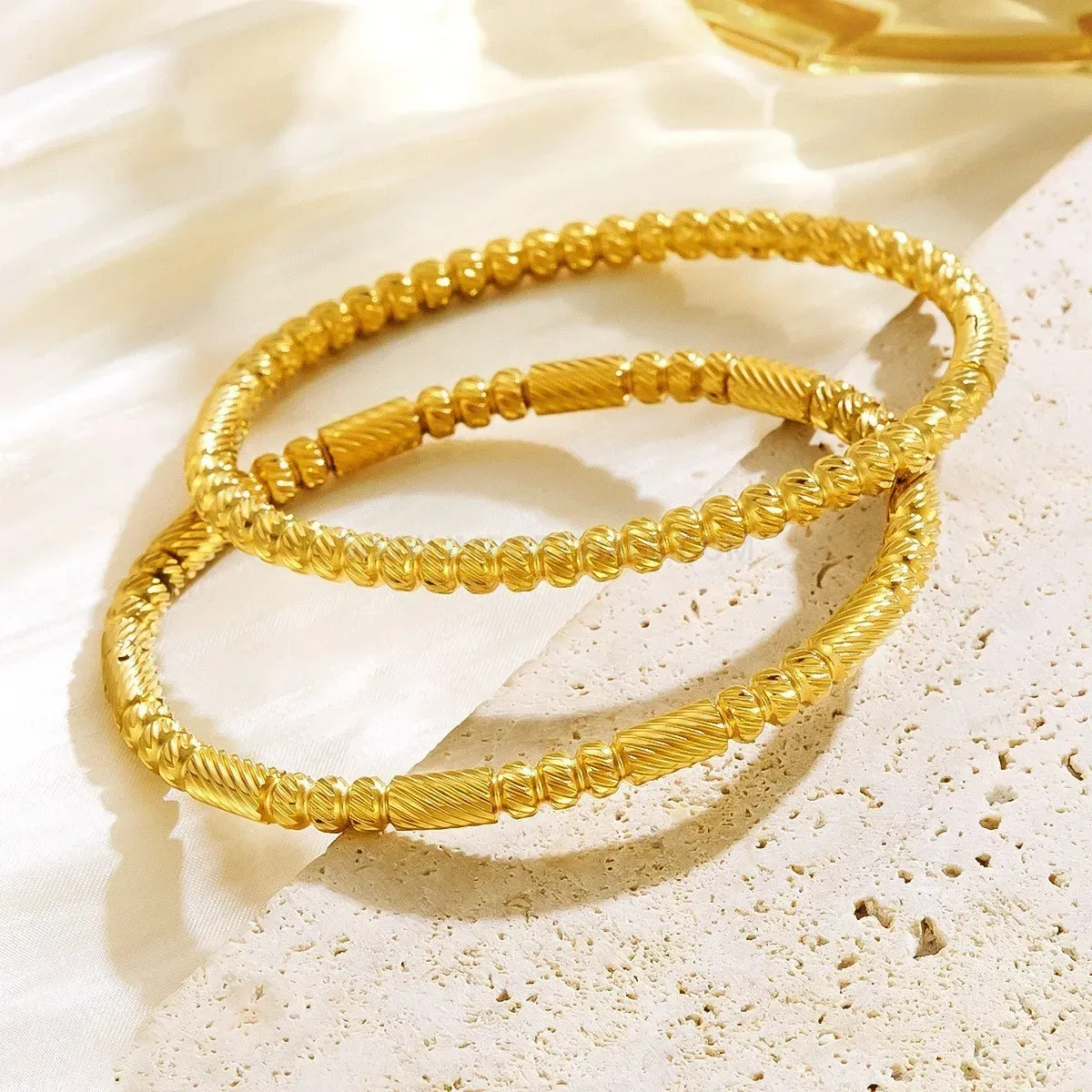 Classic Minimalist Geometric Gold Plated Stainless Steel Bangle