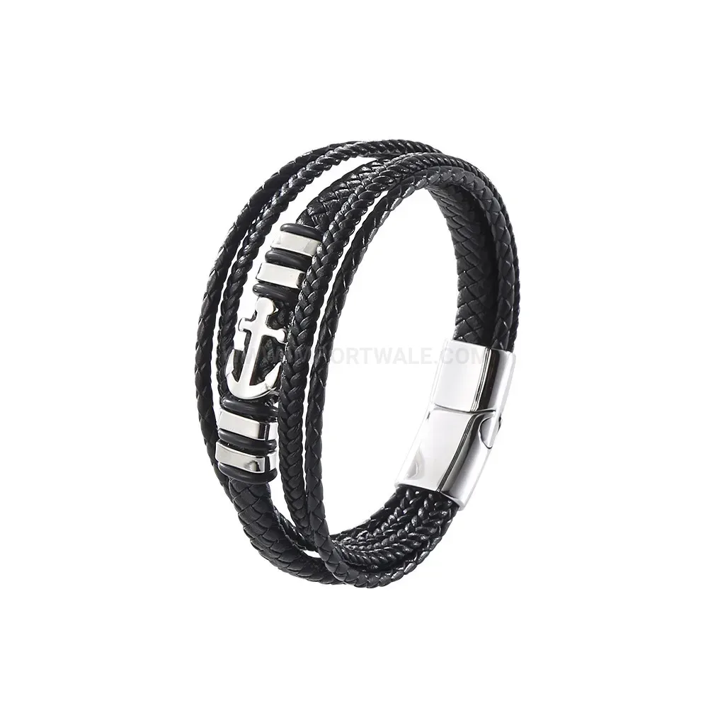 Handwoven Braided Leather Cord Bracelet featuring Stainless Steel Magnetic Lock