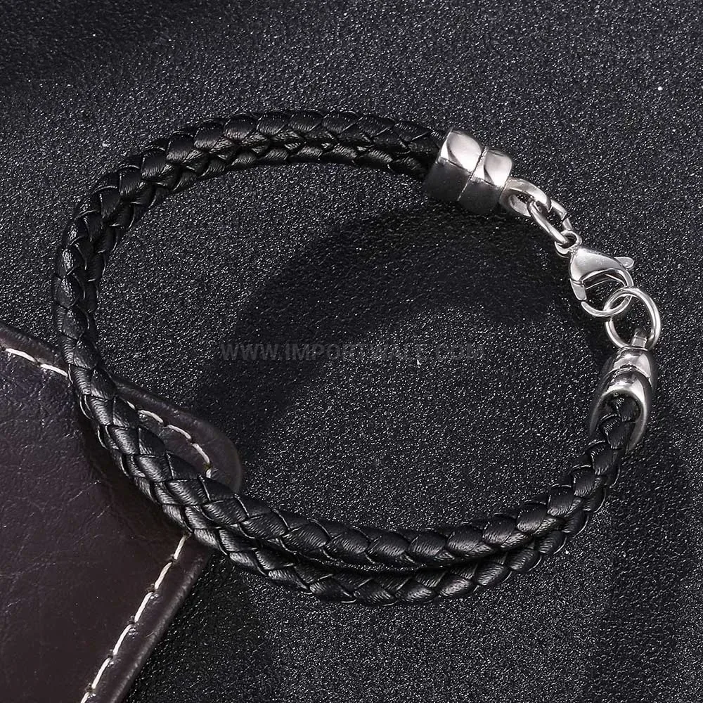Multi-Strand Vintage Leather Wrap Bracelet in Stainless Steel