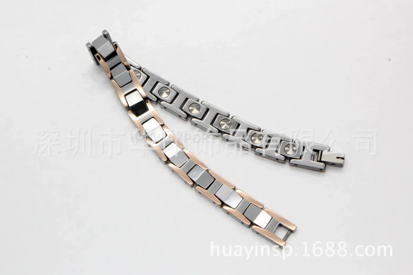 Tungsten Steel Two-Tone Rose Gold Bio Magnetic Link Bracelet