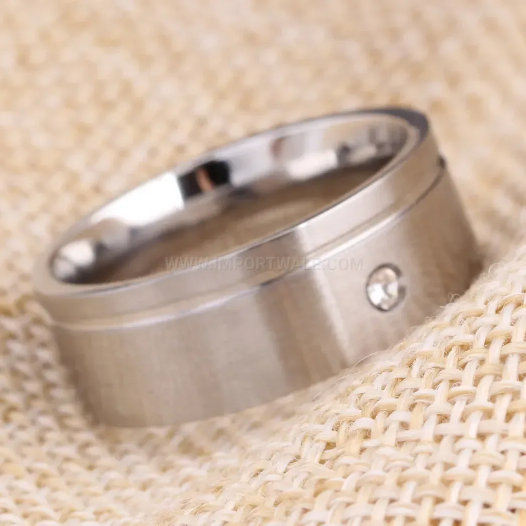 Classic Layered Crystal Accent Stainless Steel Band Ring