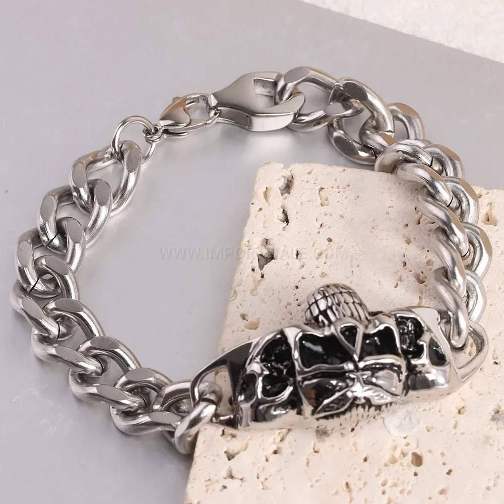 Vintage Punk Skull Stainless Steel Link Bracelet for Men