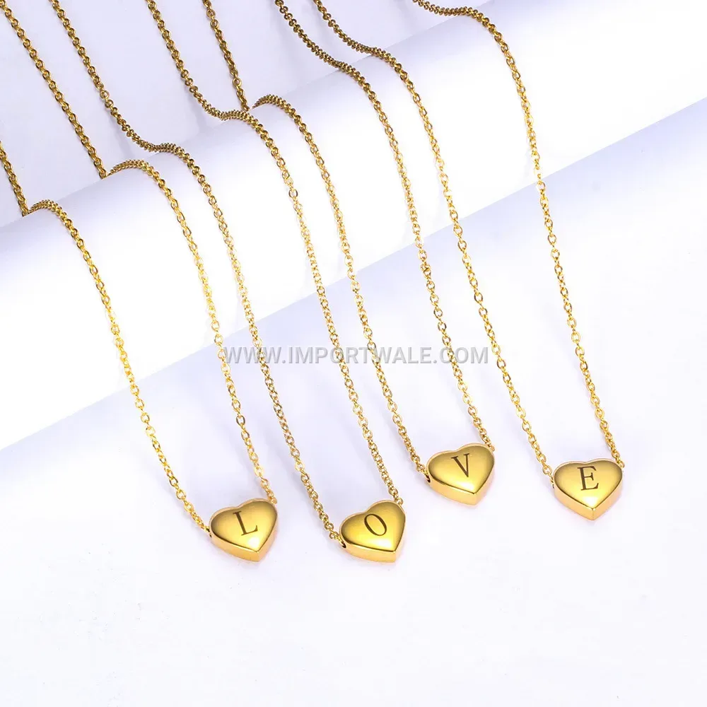 Gold Plated Stainless Steel Initial Heart Necklace