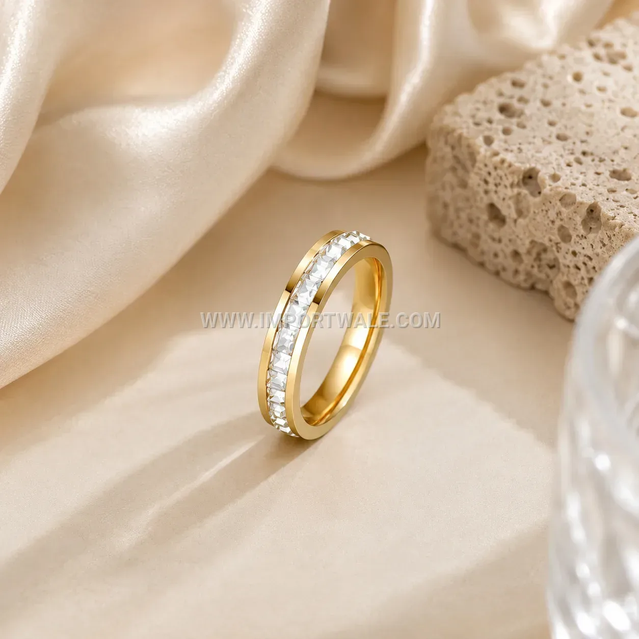 Stainless Steel Square Cubic Zirconia Minimalist Solitaire Band Ring