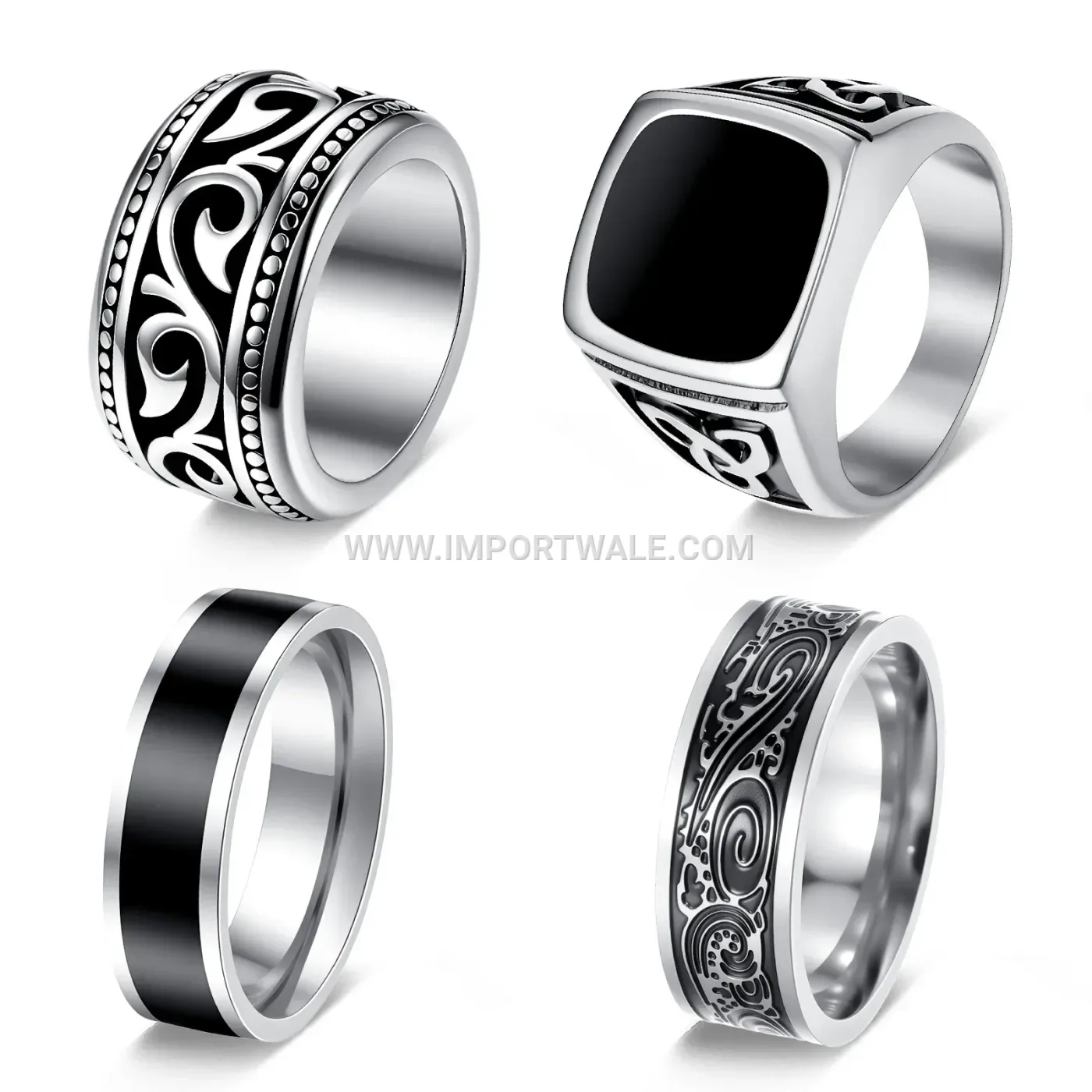 Trendy Stainless Steel Retro Geometric Ring Set