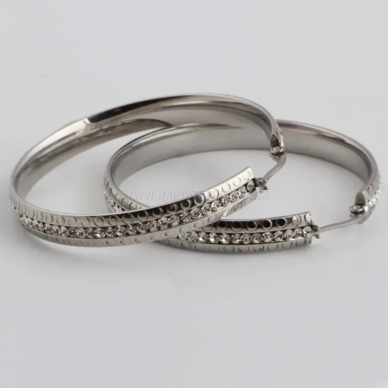 Trendy Crystal Embellished Gold Plated Stainless Steel Hoop Earrings