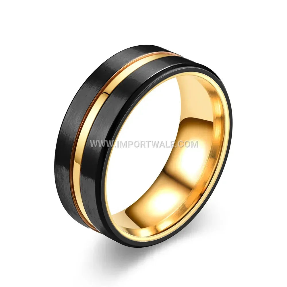Gold Plated Stainless Steel Grooved Ring with Vibrant Colored Band