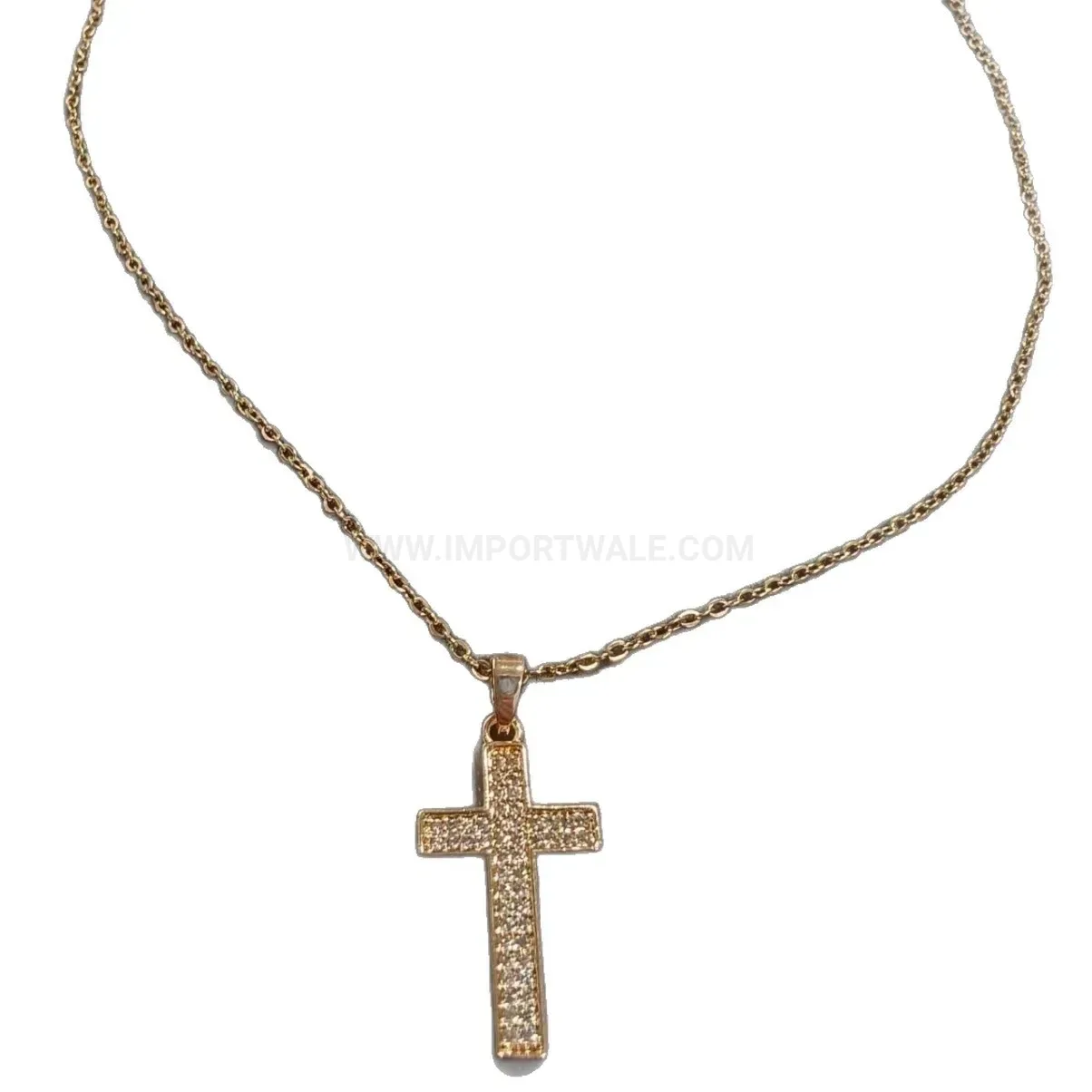 Trendy Gold Zircon Cross Box Chain Stainless Steel Necklace