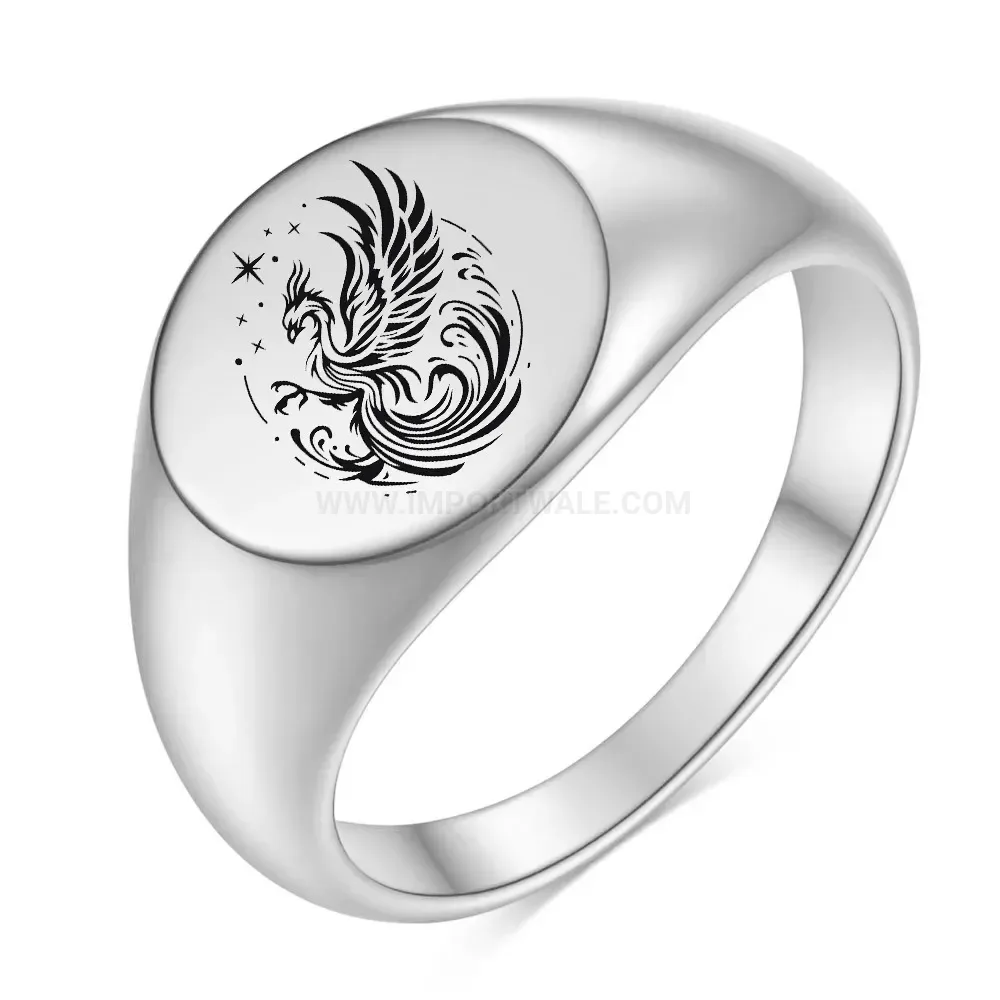 Fashion Laser Engraved Fire Phoenix Stainless Steel Band Ring