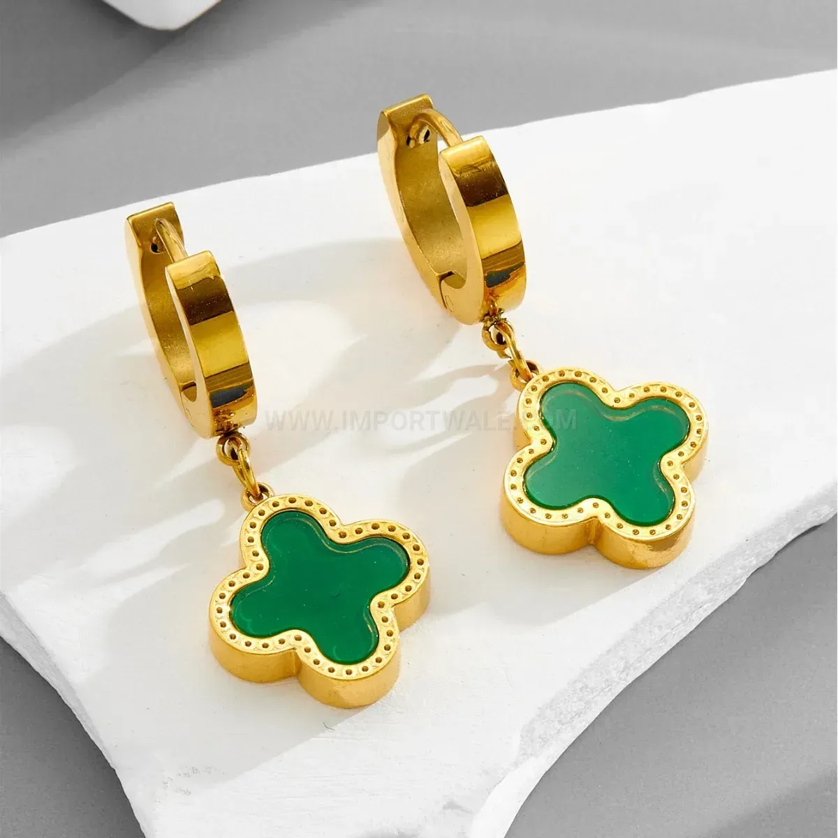 Four-Leaf Clover Titanium Steel Huggie Hoop Earrings