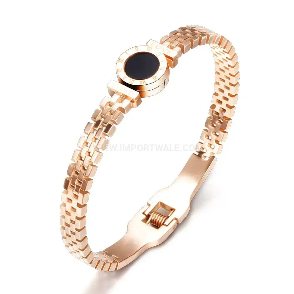 Fashion Roman Numeral Cutout Stainless Steel Bangle Bracelet