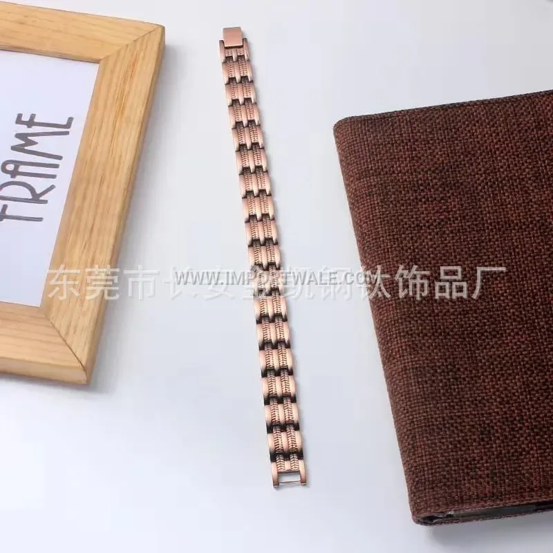Men Red Copper Wheat Spike Bio Magnetic Chain Bracelet