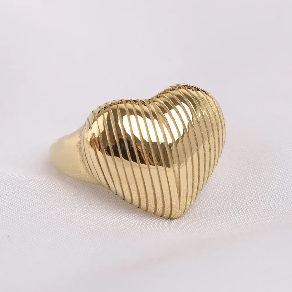 Modern Textured Heart Open Stainless Steel Adjustable Ring