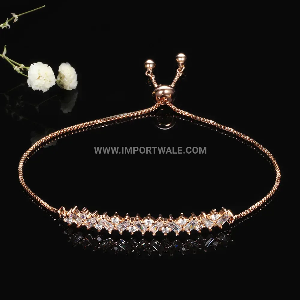 Dazzling Crystal Zircon Chain Bracelet in Gold Tone