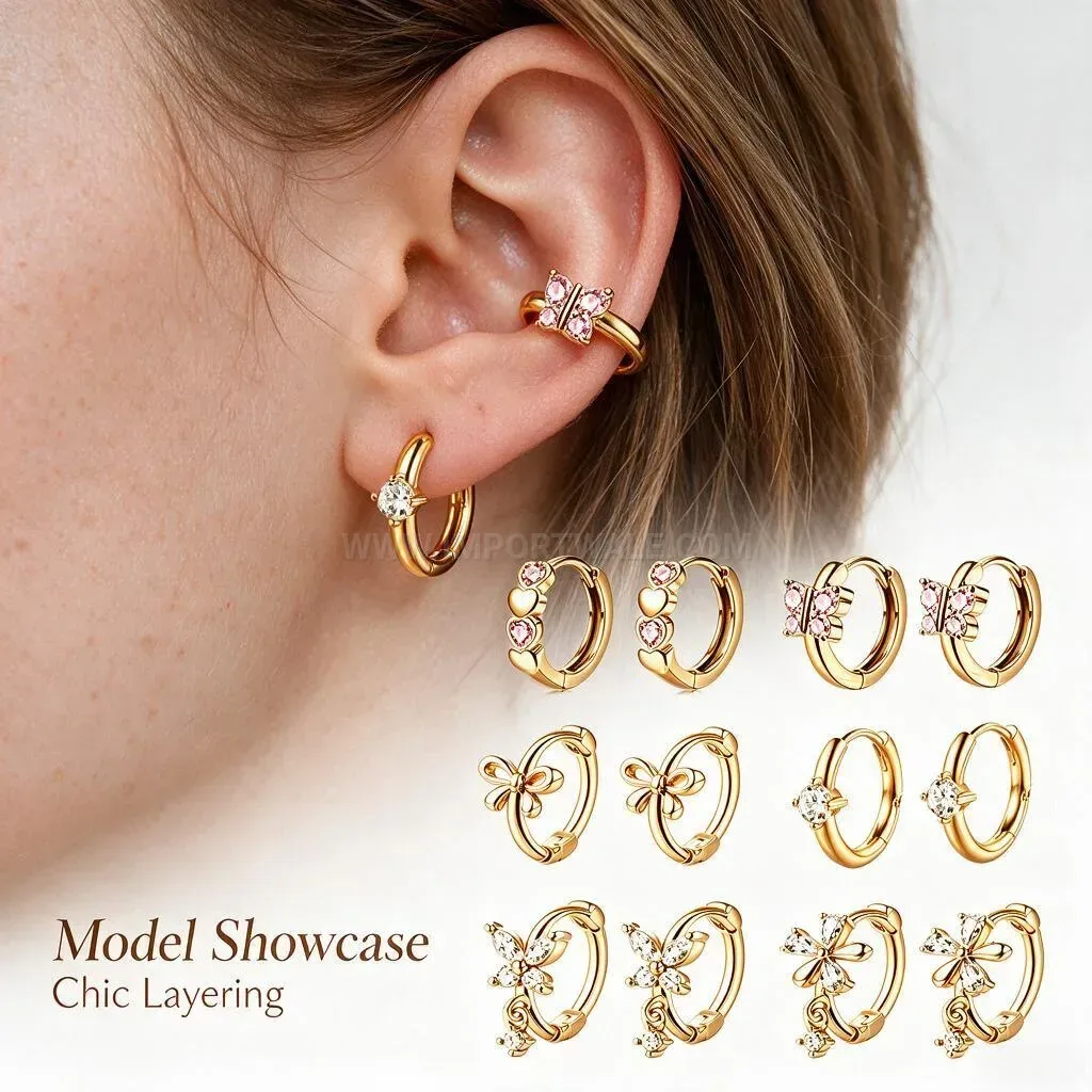 Designer Contemporary Stainless Steel Piercing Earring Set