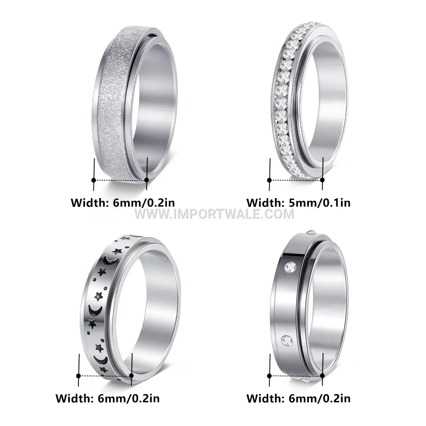 Celestial Stainless Steel Spinner Ring Set