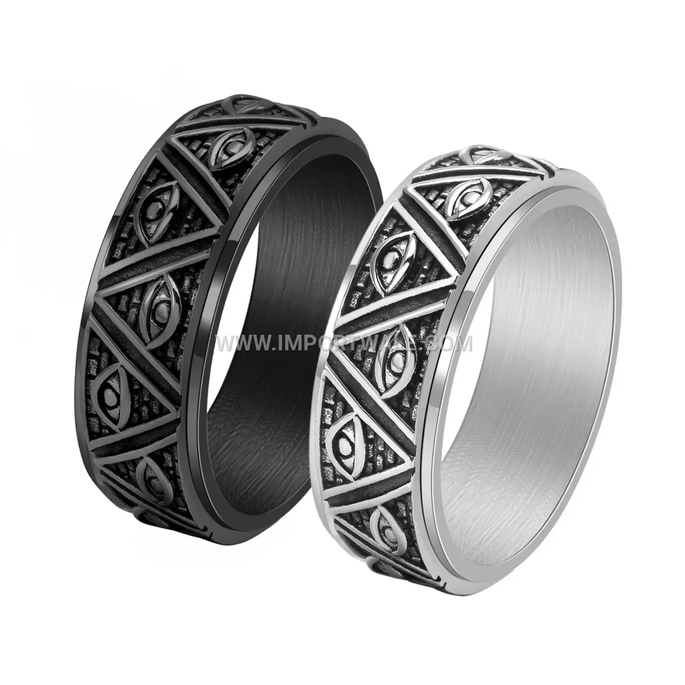 Vintage Stainless Steel Spinner Ring with Eye Motif Motif
