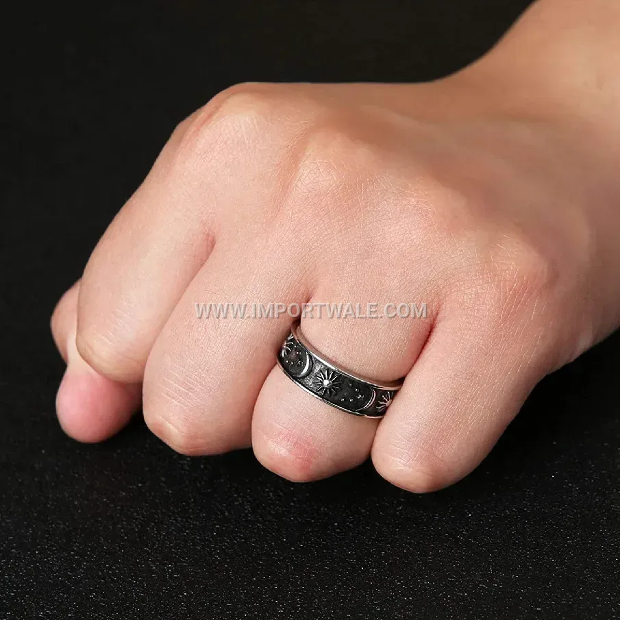 Bohemian Stainless Steel Sun Moon Star Band Ring