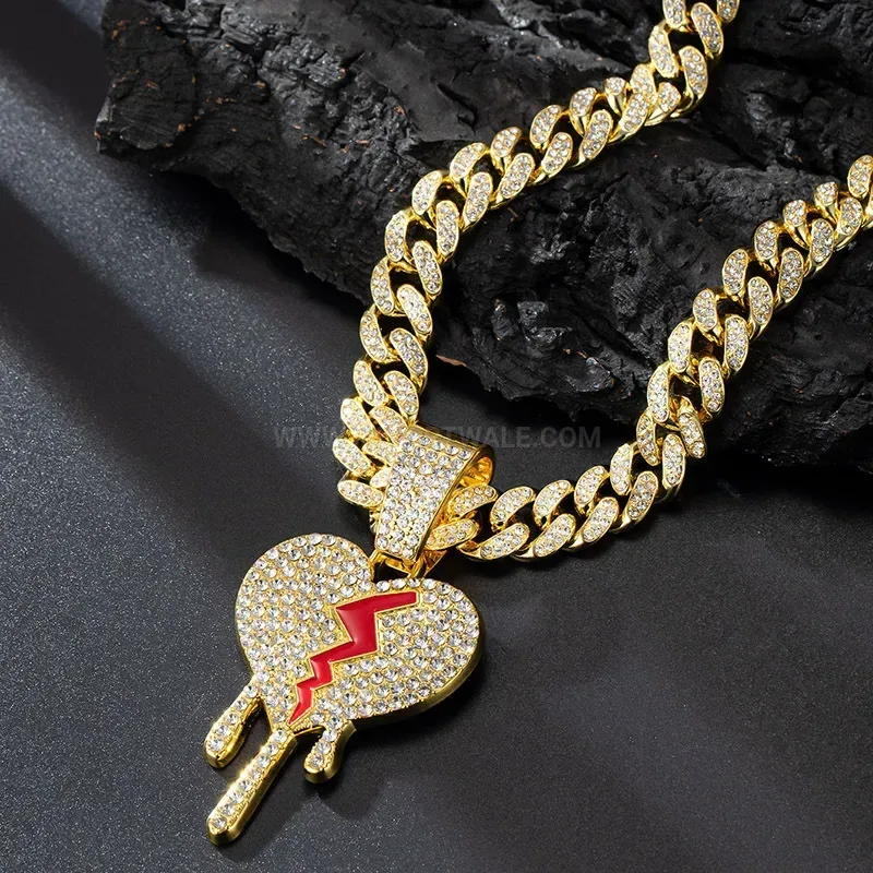 Stylish Crystal Pave Bleeding Broken Heart Alloy Cuban Necklace