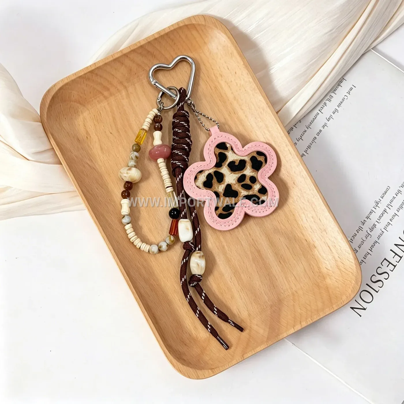 Leopard Print Leatherette Flower Creative Key chains Keychain with Woven Cord