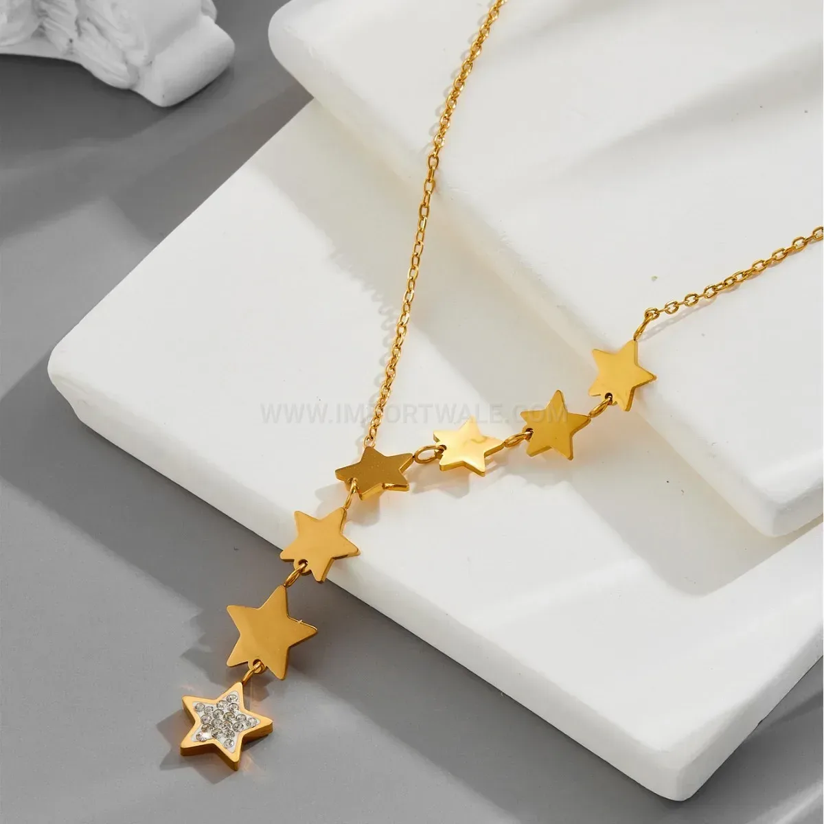 Trendy Minimalist Gold Stainless Steel Seven Star Tassel Pendant Necklace