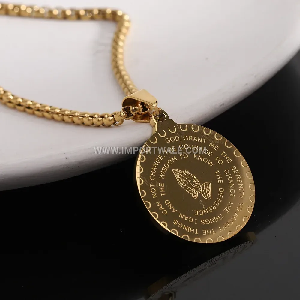 Etched Praying Hands Stainless Steel Pendant Necklace