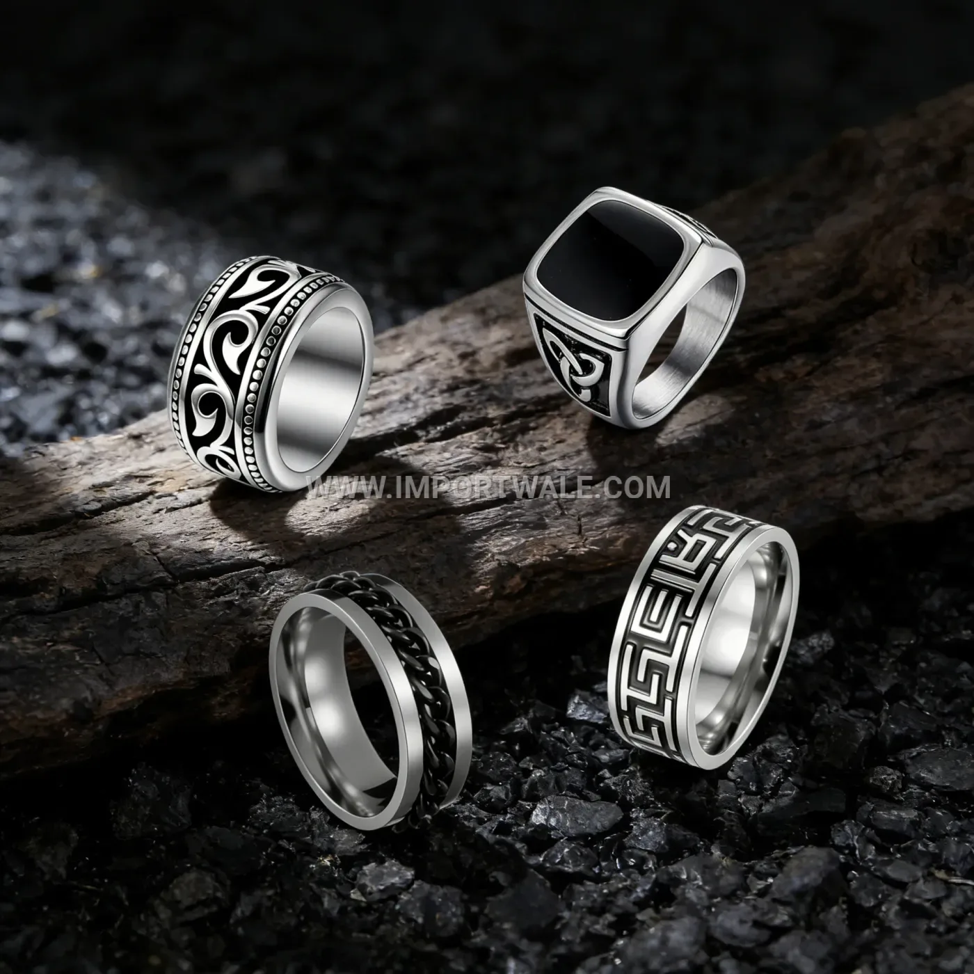 Vintage Punk Decompression Stainless Steel Ring Set