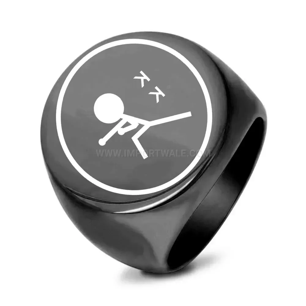 Bold Laser Engraved Target Emblem Round Signet Ring