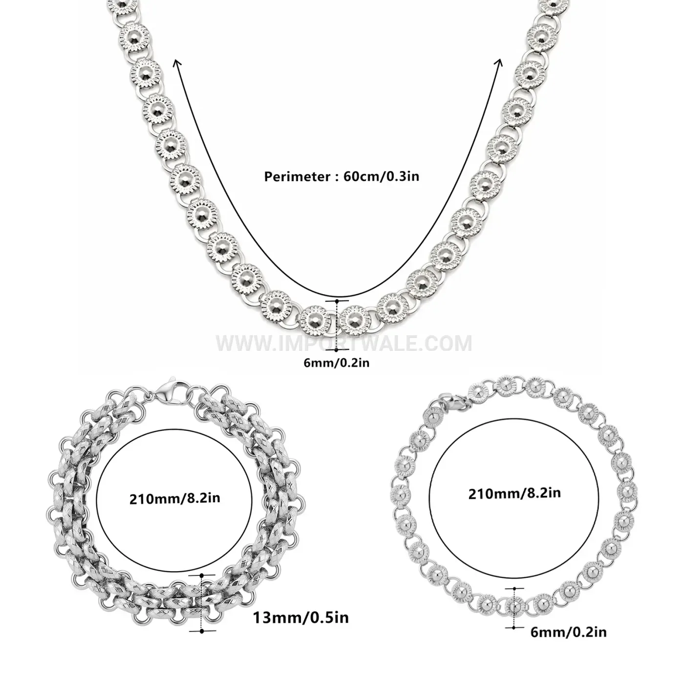 Embossed Sunflower Stainless Steel Necklace and Bracelet Set