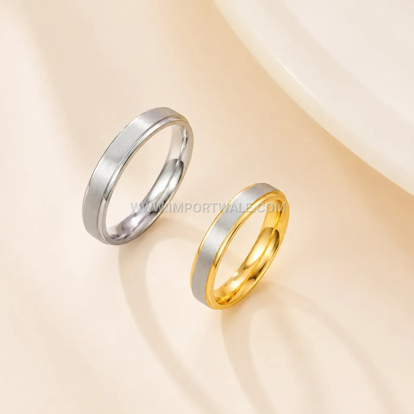 Brushed Stainless Steel Solitaire Accent Minimalist Wedding Band Ring